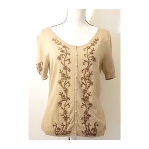 Nine West Vintage Style Tan Beaded Cardigan